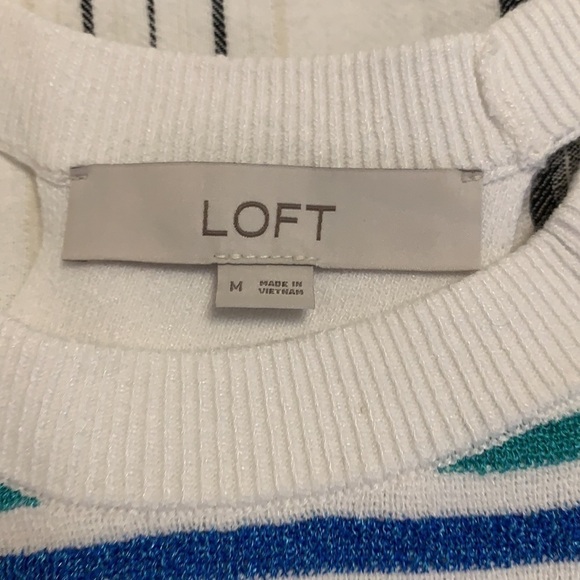 LOFT striped knit sweater halter tank stretch top blue white green size medium - Picture 6 of 11